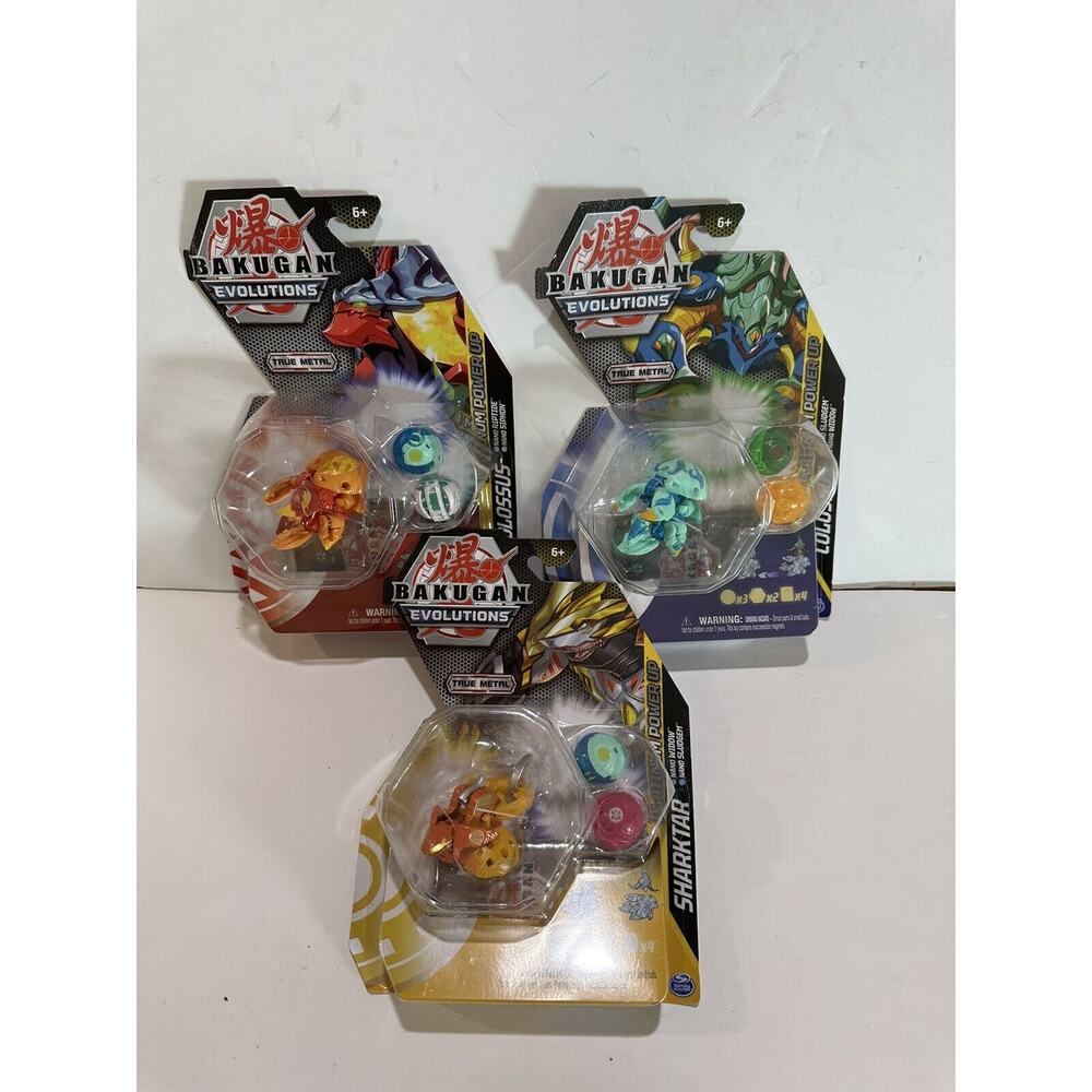 lot of 3 x Bakugan Evolutions True Metal Platinum Power Up Sharktar, 2 colossus